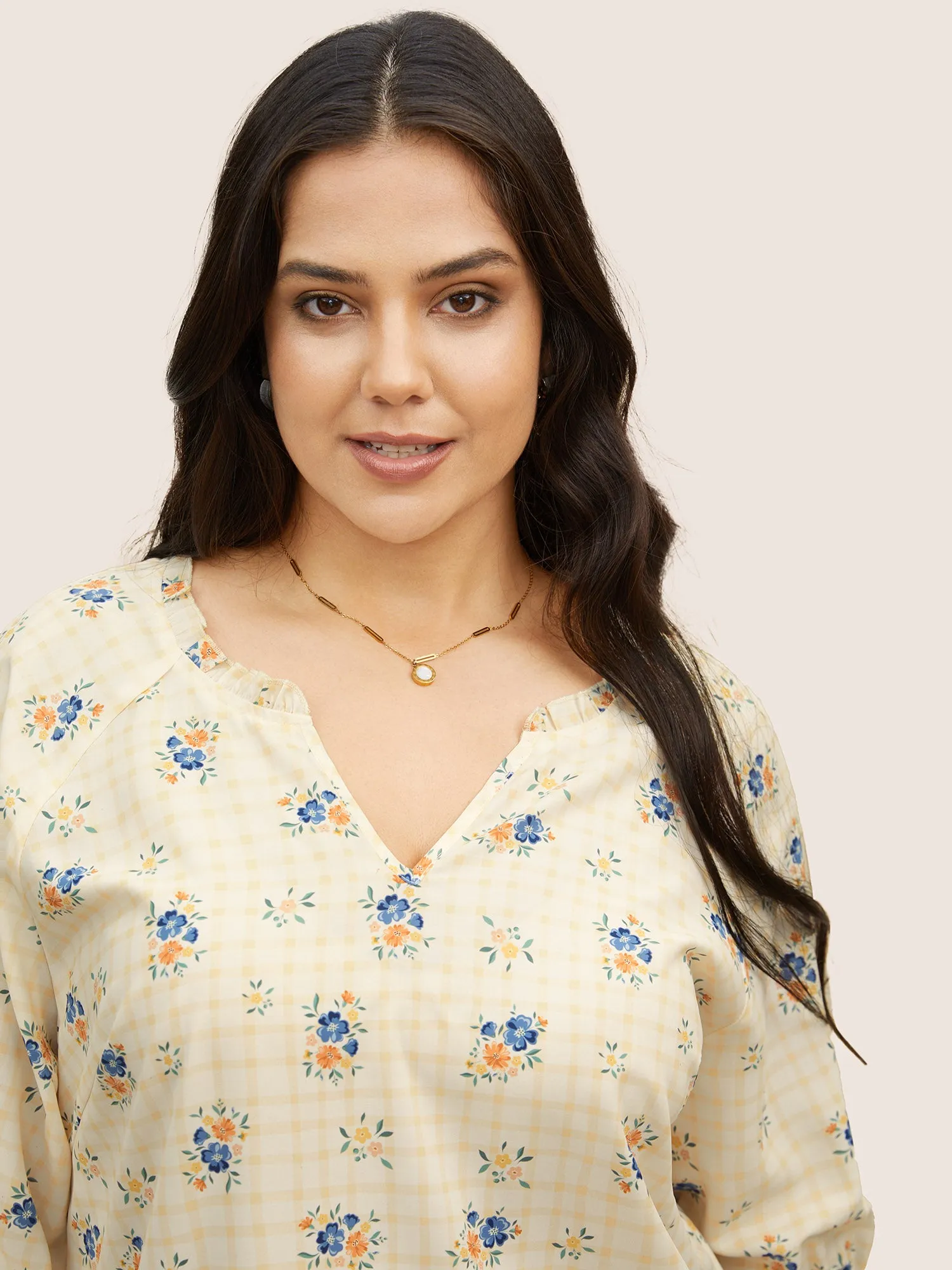 Boho Print Notched Frill Trim Shirred Blouse sold by Bloomchic product image thumbnail 4