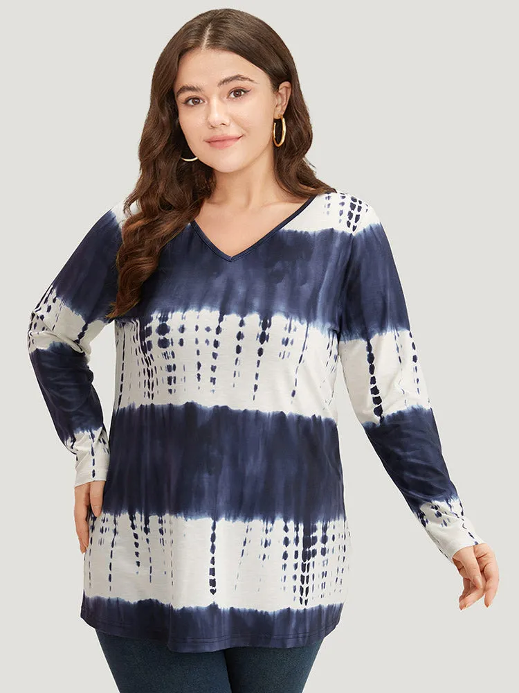 Tie Dye V Neck Contrast T-shirt sold by Bloomchic