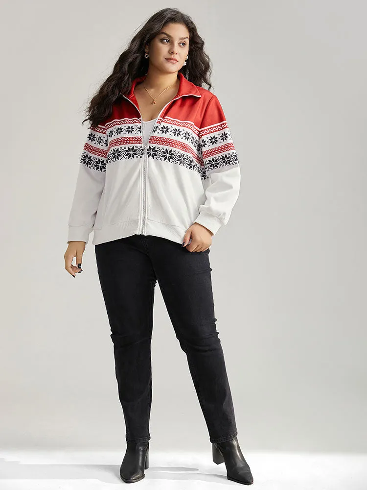 Christmas Snowflake Zipper Contrast Jacket sold by Bloomchic product image thumbnail 5
