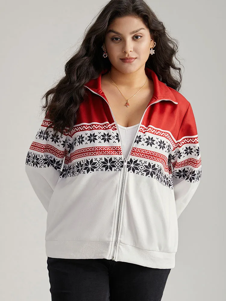 Christmas Snowflake Zipper Contrast Jacket sold by Bloomchic product image thumbnail 2