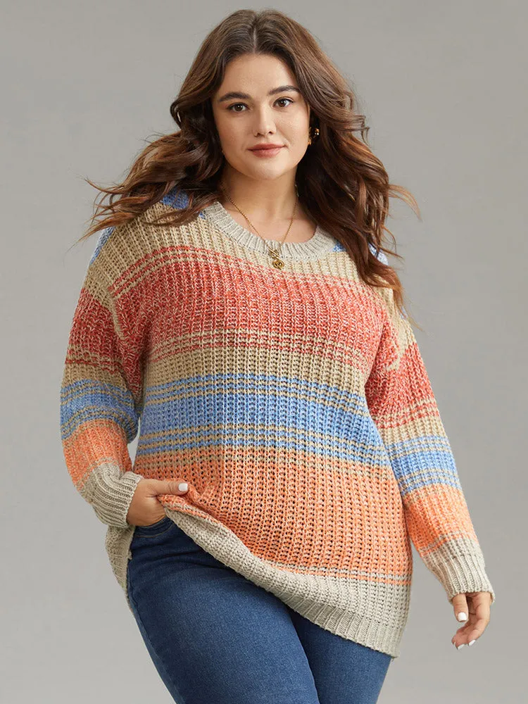 Colorblock Contrast Heather Round Neck Pullover sold by Bloomchic