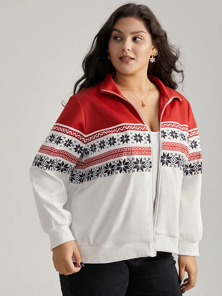 Christmas Snowflake Zipper Contrast Jacket sold by Bloomchic product image thumbnail 4