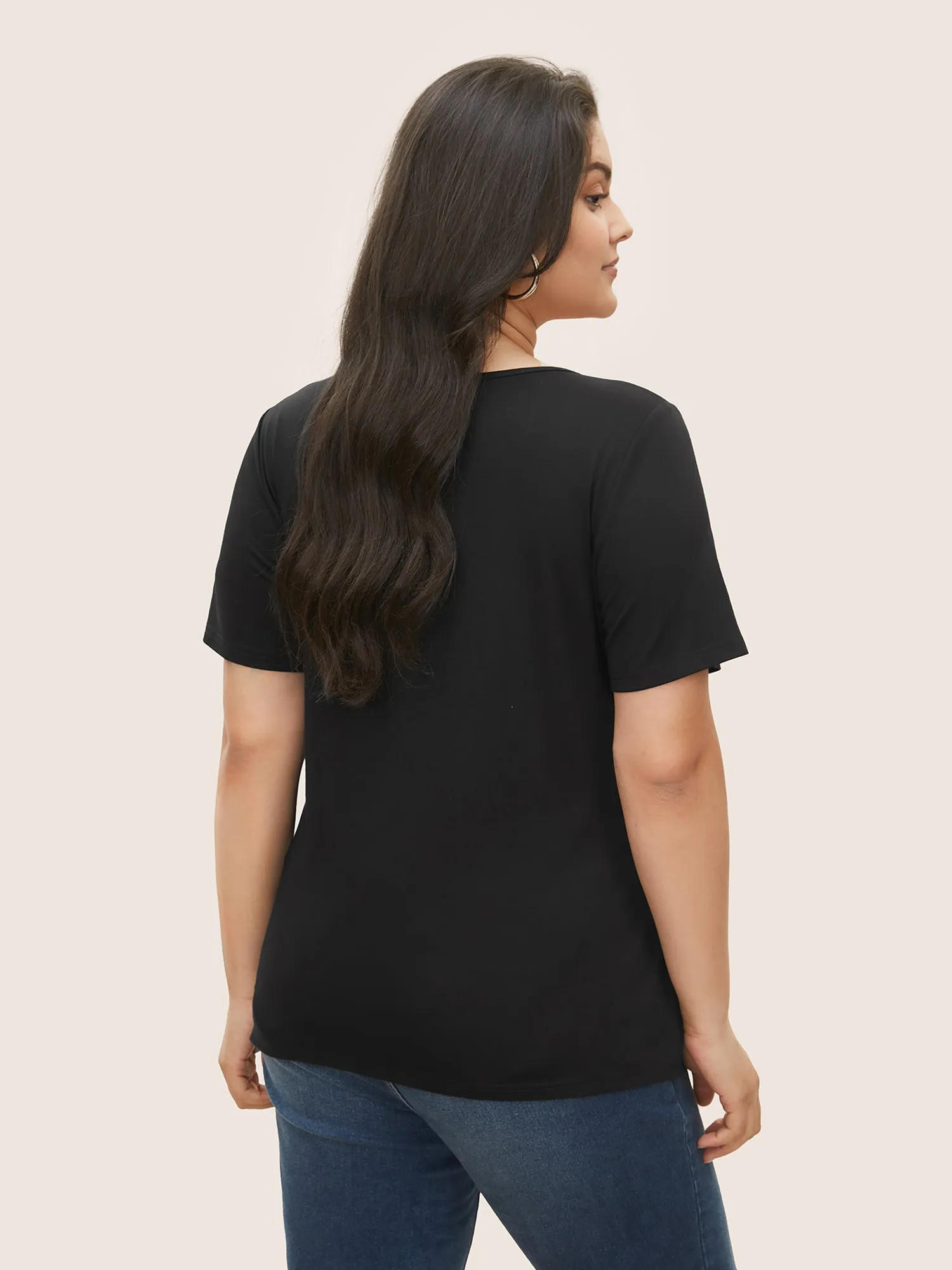 Basic Solid Color U Neck T-shirt sold by Bloomchic product image thumbnail 2