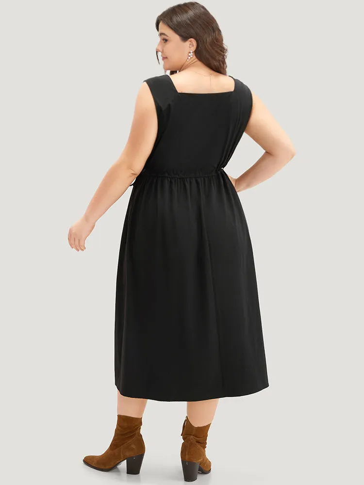 Solid Pocket Drawstring Gathered Sleeveless Dress sold by Bloomchic product image thumbnail 2