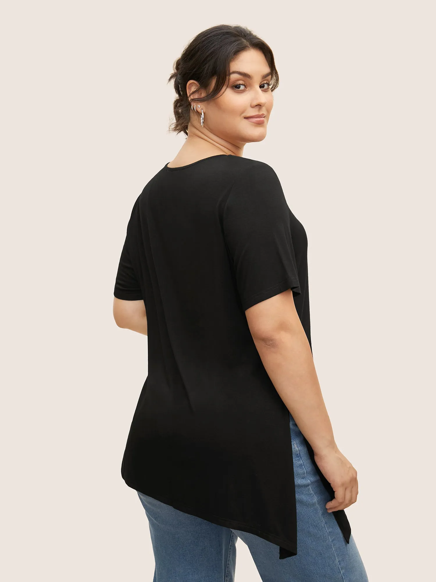 Supersoft Essentials Solid Asymmetrical Split Hem T-shirt sold by Bloomchic product image thumbnail 2