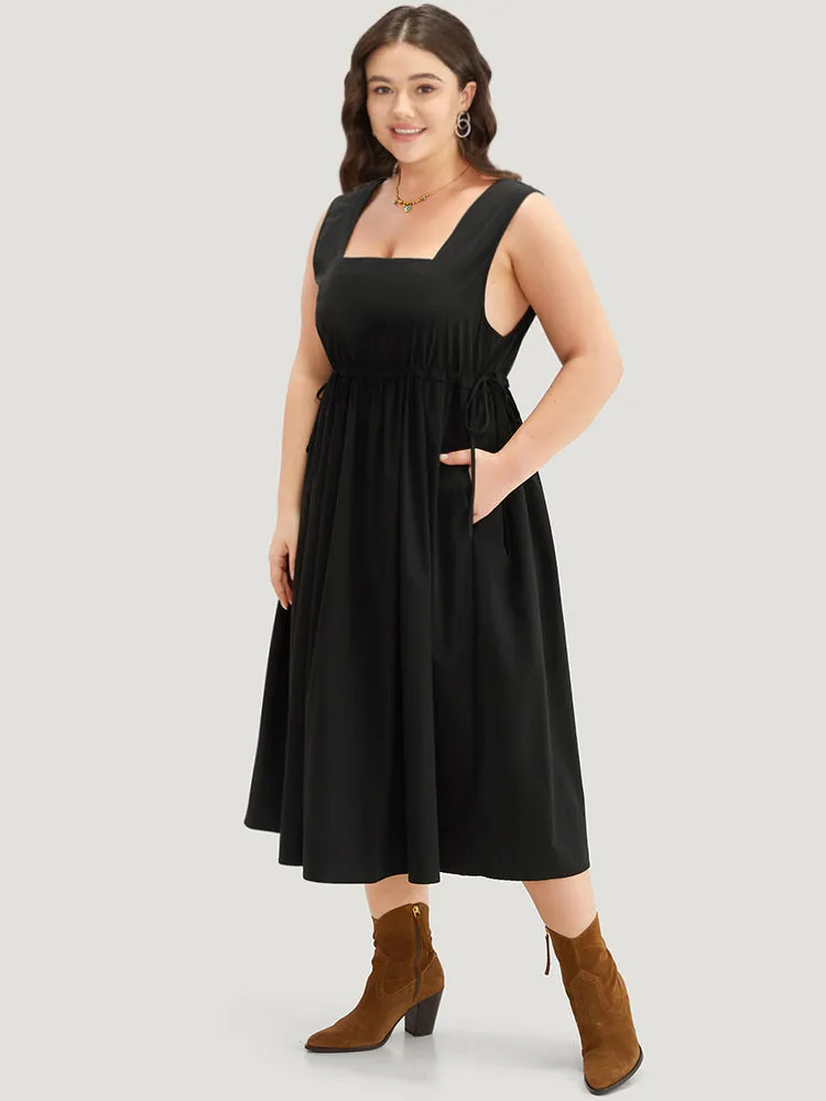 Solid Pocket Drawstring Gathered Sleeveless Dress sold by Bloomchic product image thumbnail 3