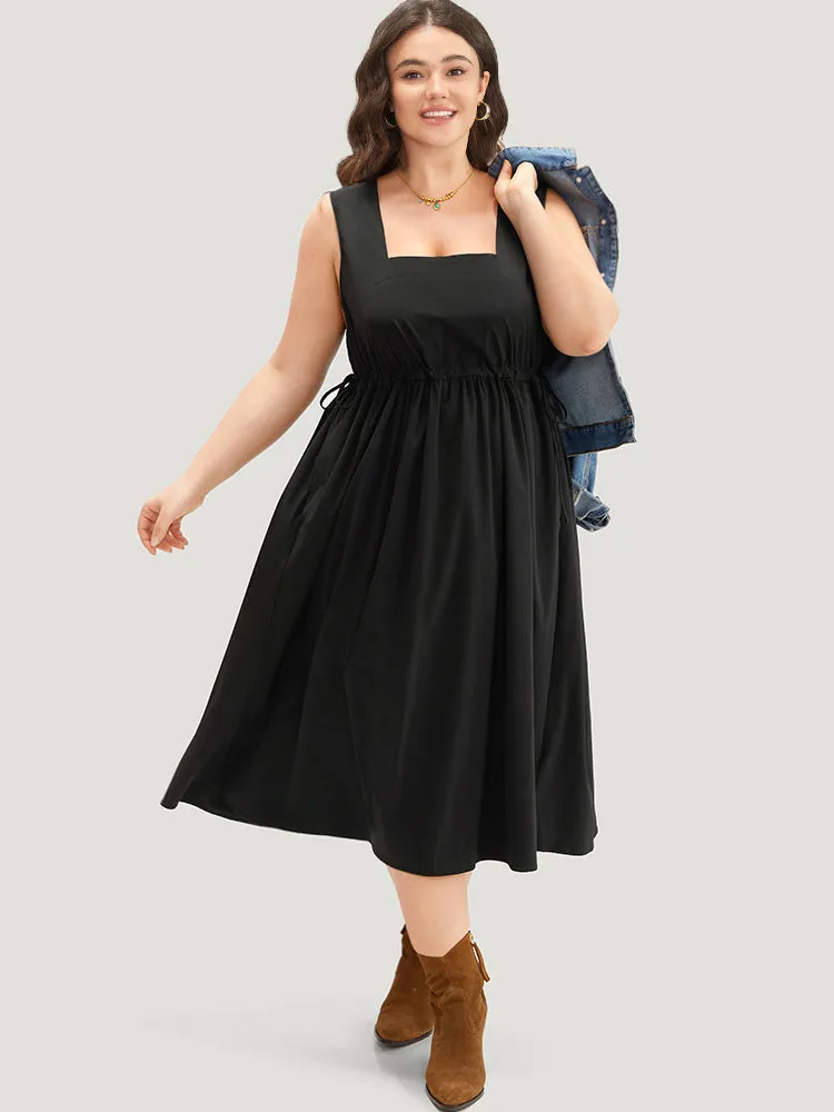 Solid Pocket Drawstring Gathered Sleeveless Dress sold by Bloomchic product image thumbnail 4