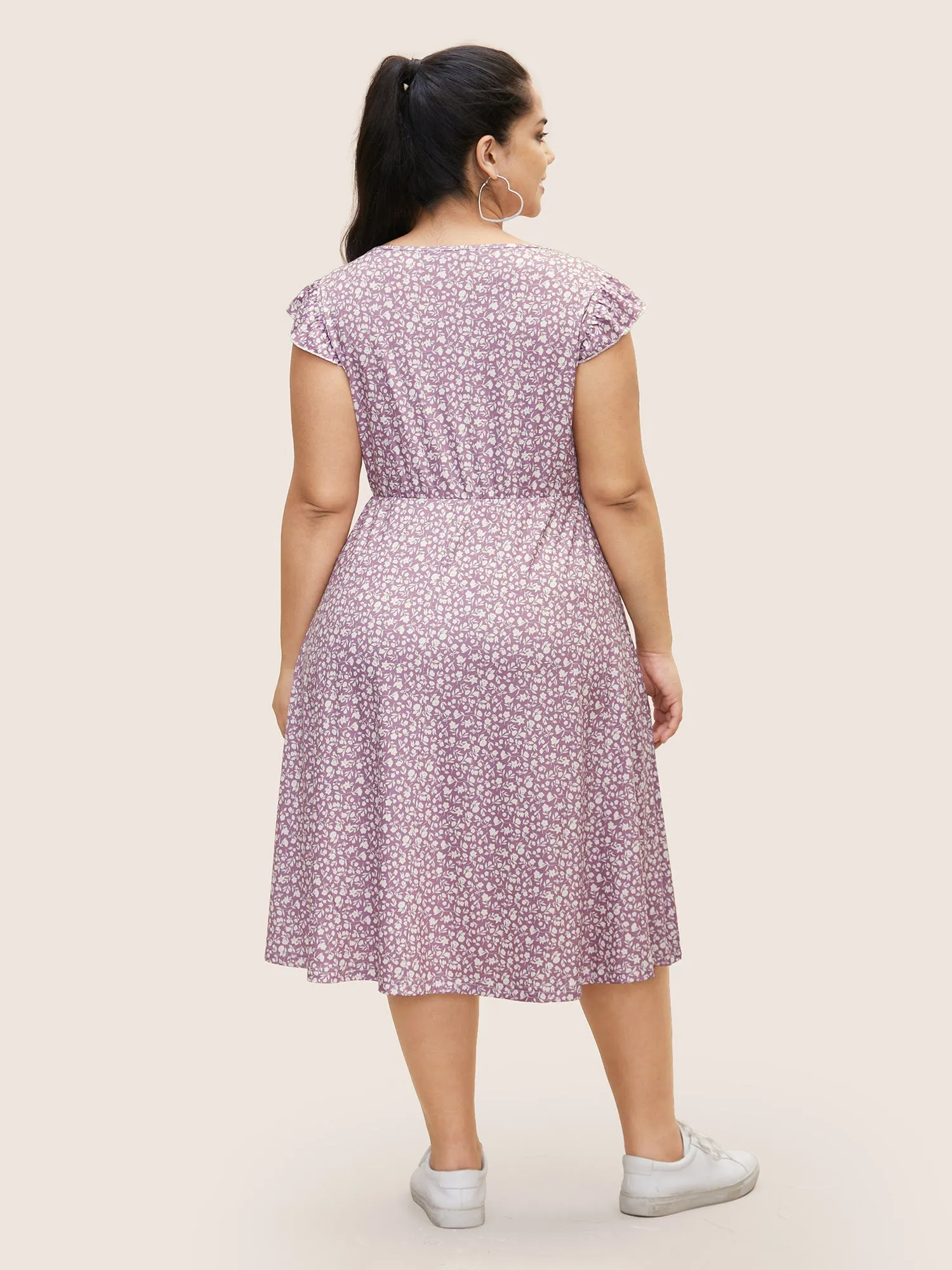 Ditsy Floral Drawstring Ruffle Cap Sleeve Dress sold by Bloomchic product image thumbnail 4