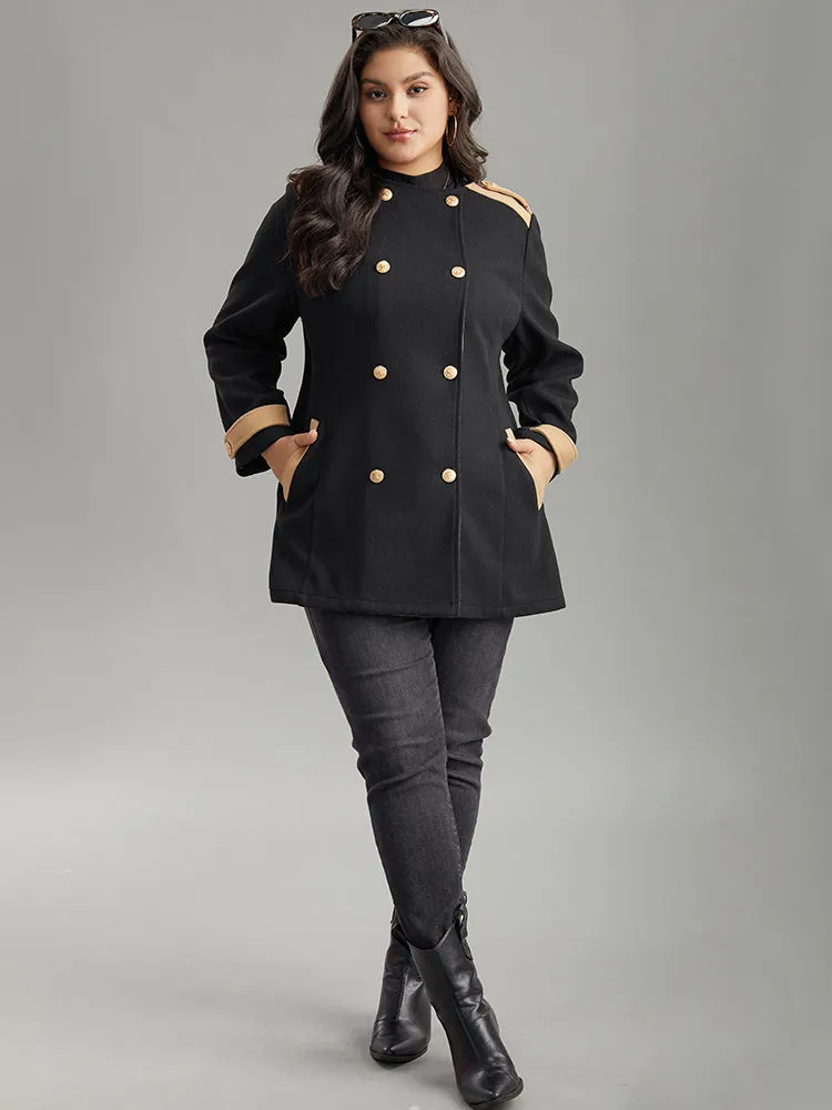 Lapel Collar Patchwork Double Breasted Pocket Coat sold by Bloomchic product image thumbnail 4