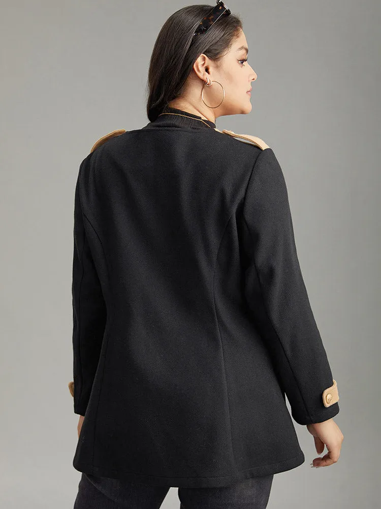 Lapel Collar Patchwork Double Breasted Pocket Coat sold by Bloomchic product image thumbnail 2