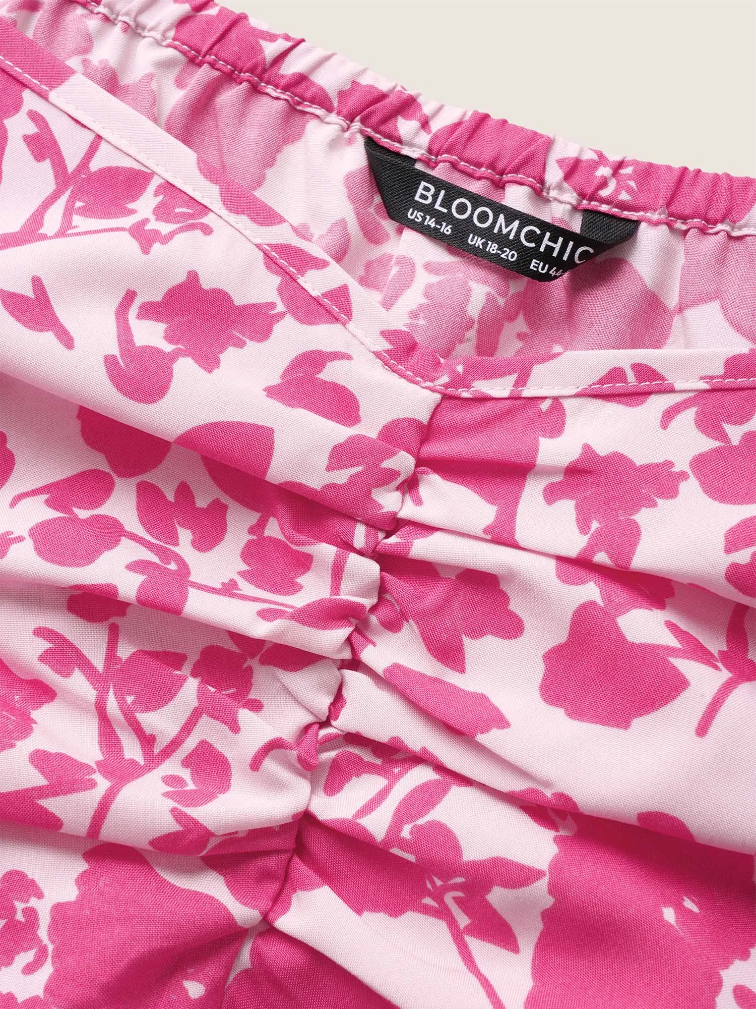 Silhouette Floral Print Ruched Lantern Sleeve Dress sold by Bloomchic product image thumbnail 5