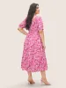 Silhouette Floral Print Ruched Lantern Sleeve Dress sold by Bloomchic