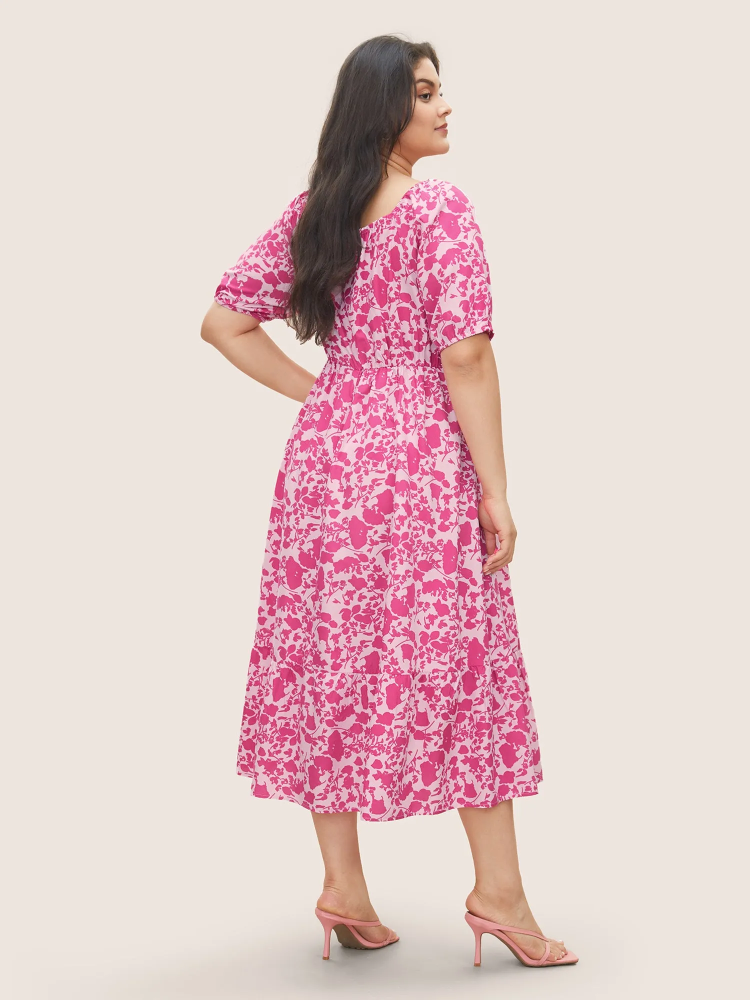 Silhouette Floral Print Ruched Lantern Sleeve Dress sold by Bloomchic product image thumbnail 3
