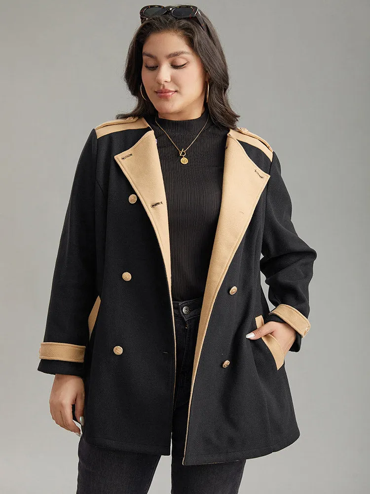 Lapel Collar Patchwork Double Breasted Pocket Coat sold by Bloomchic product image thumbnail 5