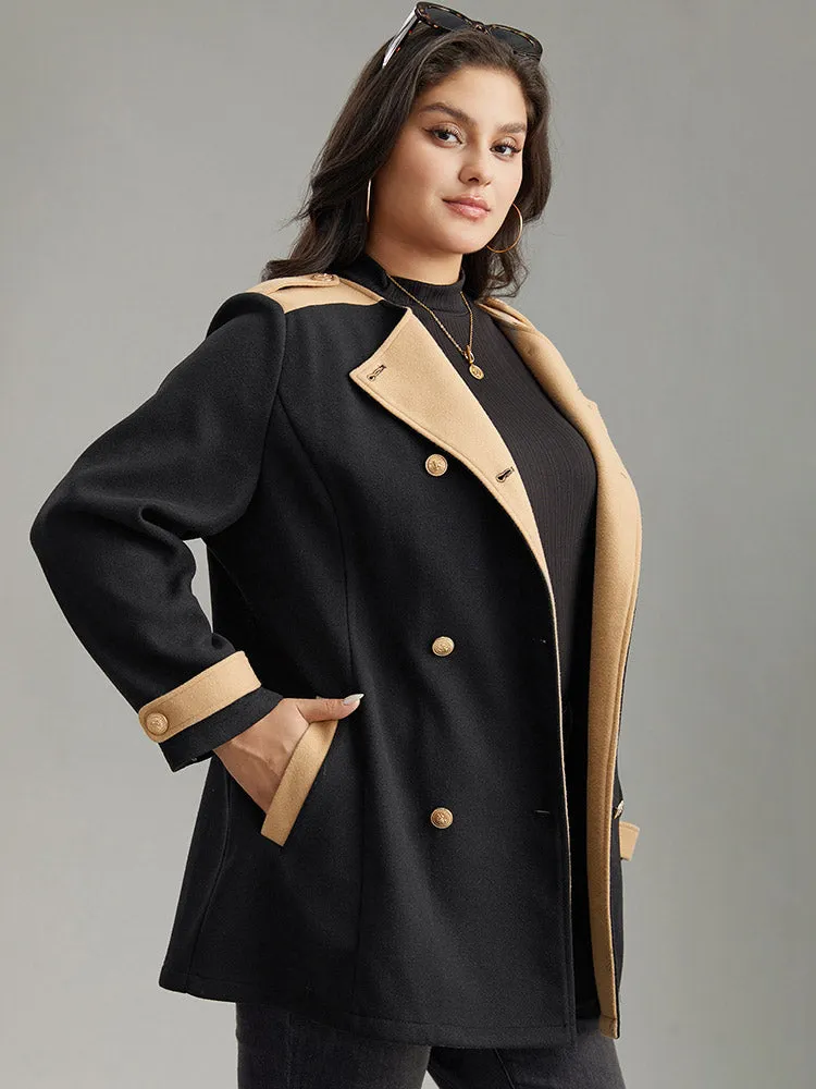 Lapel Collar Patchwork Double Breasted Pocket Coat sold by Bloomchic product image thumbnail 3