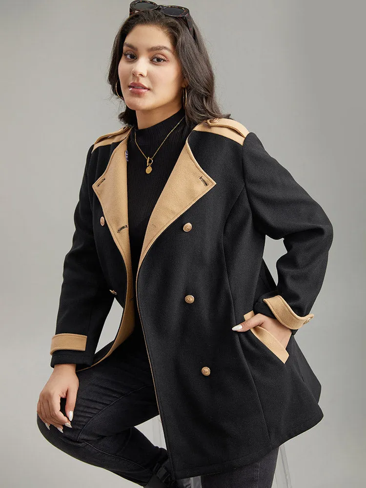Lapel Collar Patchwork Double Breasted Pocket Coat sold by Bloomchic