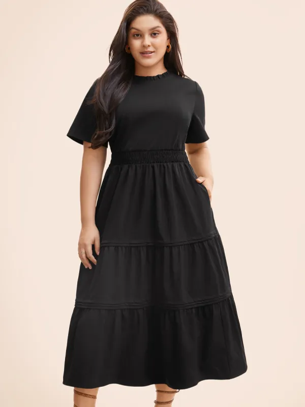 Plain Frill Trim Ruffle Layered Hem Dress sold by Bloomchic