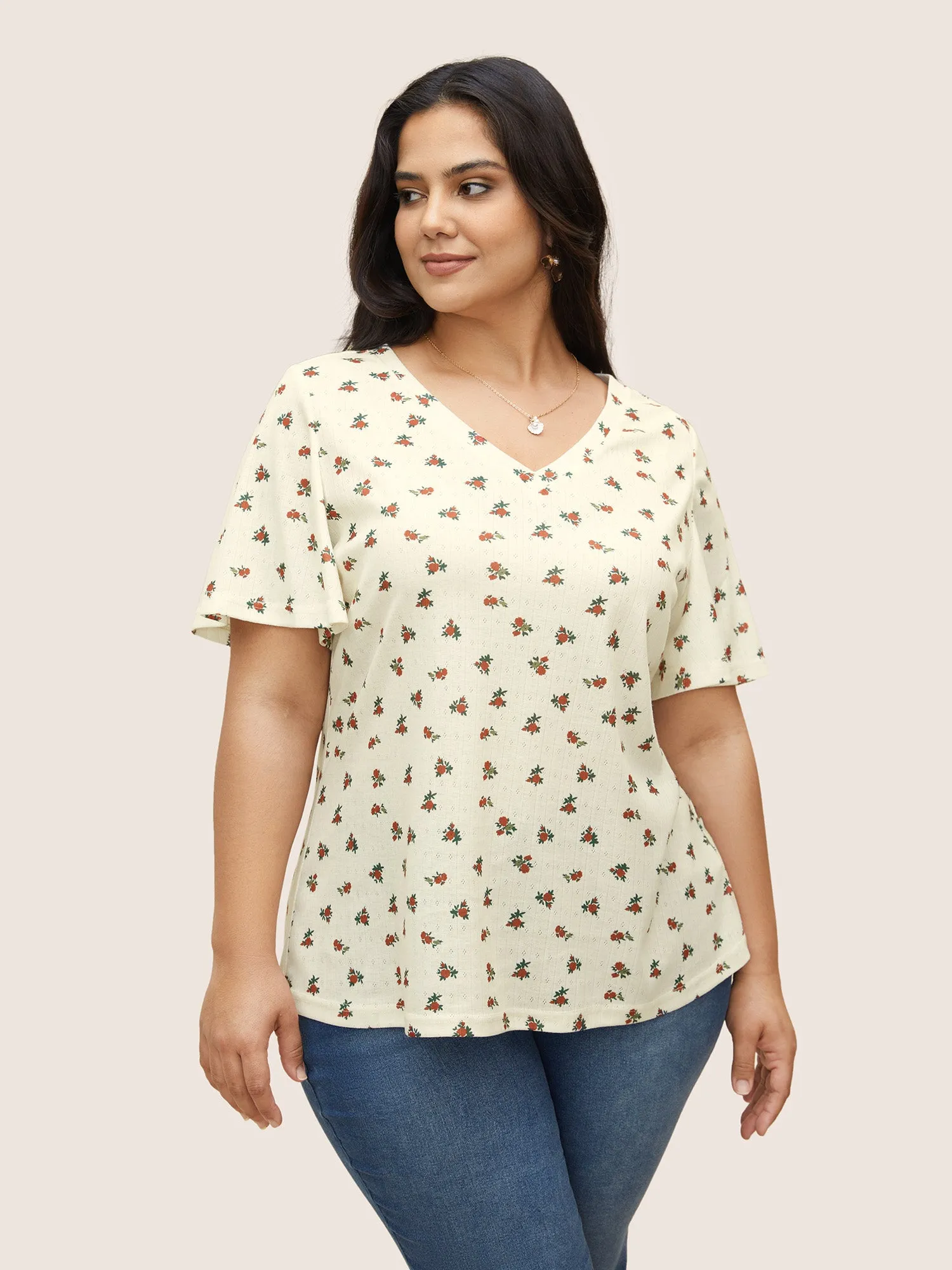 Natural Flowers V Neck Flutter Sleeve T-shirt sold by Bloomchic product image thumbnail 3