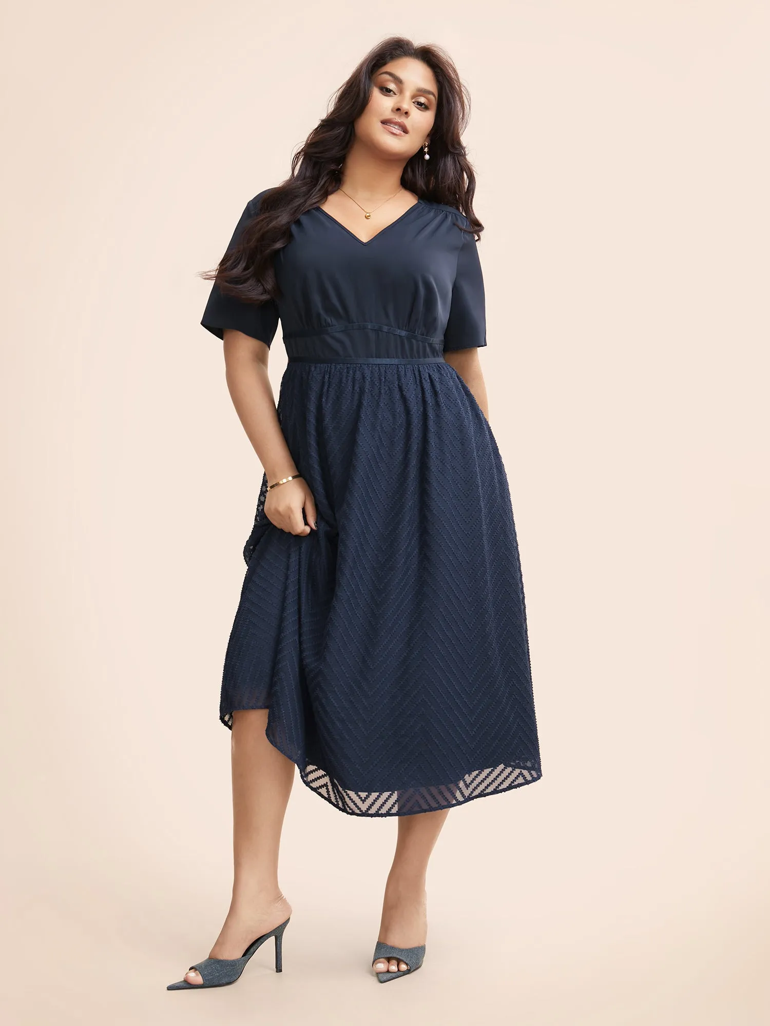 Chiffon Patchwork Contrast Webbing Midi Dress sold by Bloomchic product image thumbnail 2