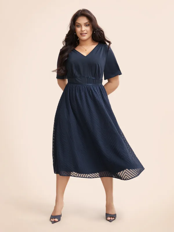 Chiffon Patchwork Contrast Webbing Midi Dress sold by Bloomchic