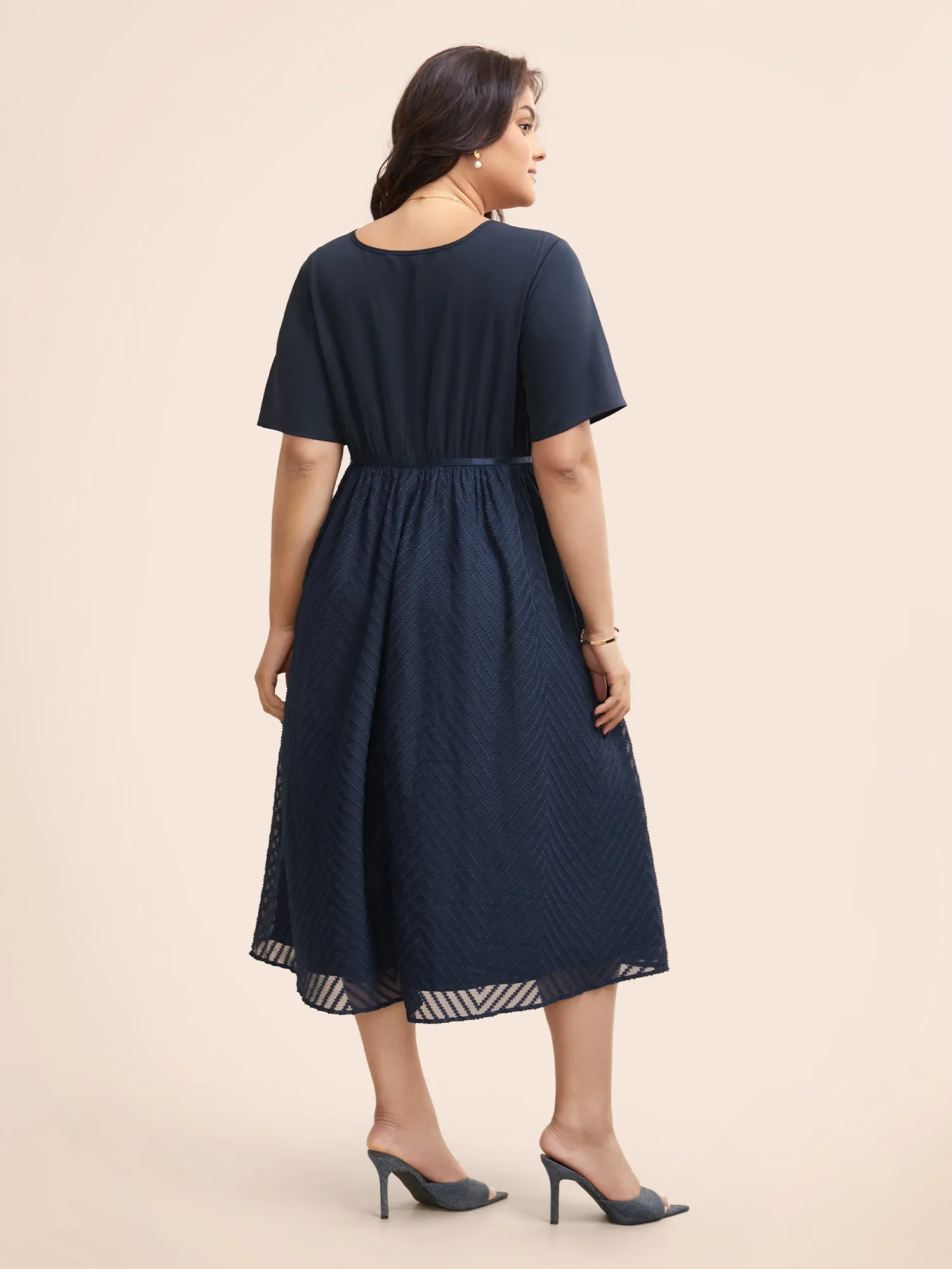 Chiffon Patchwork Contrast Webbing Midi Dress sold by Bloomchic product image thumbnail 4