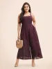 Square Neck Lace Panel Gathered Jumpsuit sold by Bloomchic