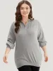 Plain Lapel Collar Plisse Zipper Pullover sold by Bloomchic