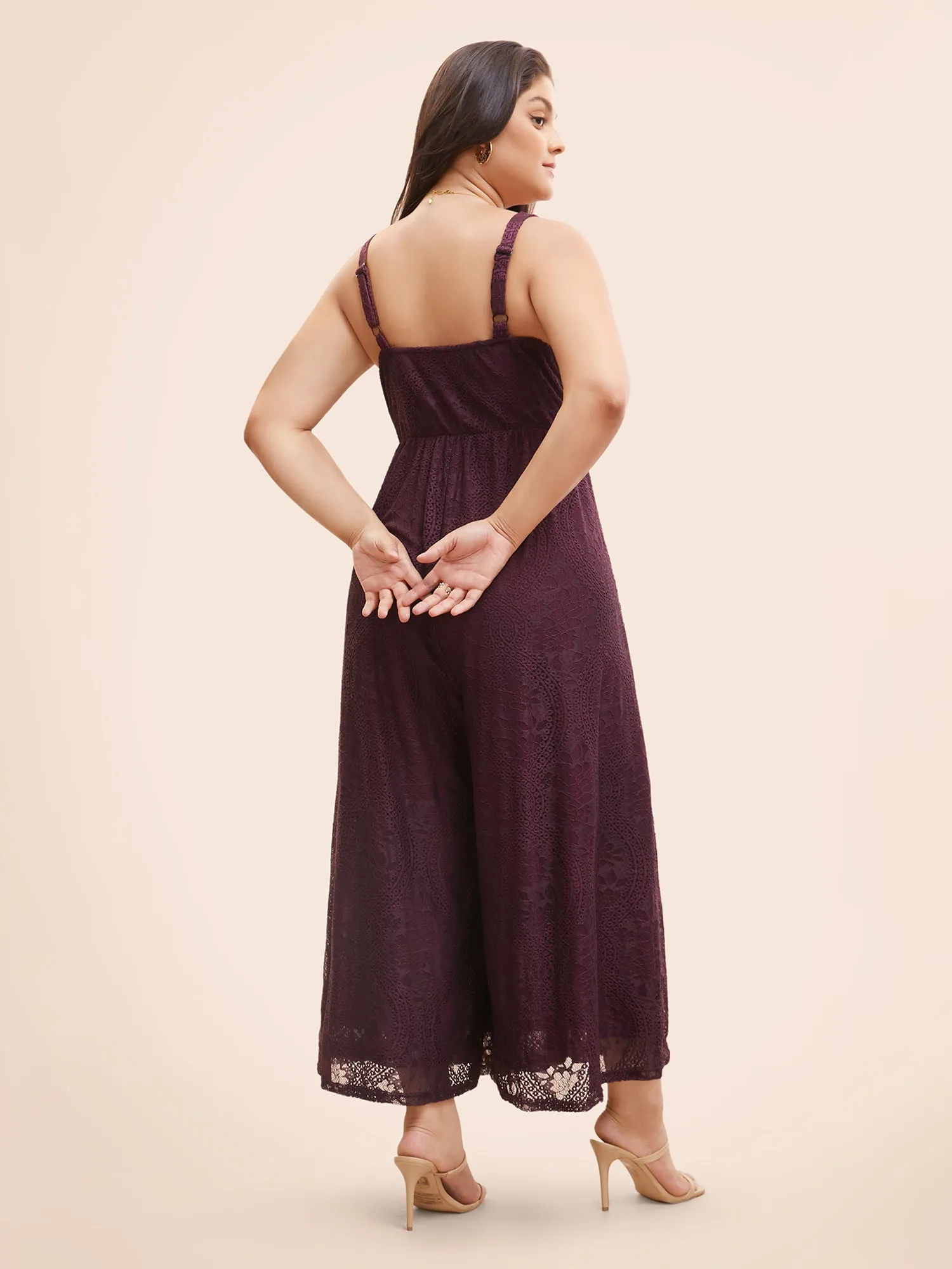 Square Neck Lace Panel Gathered Jumpsuit sold by Bloomchic product image thumbnail 4