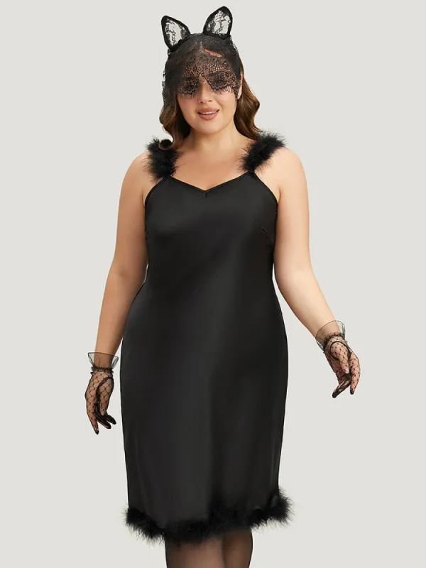 Halloween Plain Fuzzy Trim Sleep Cami Dress sold by Bloomchic