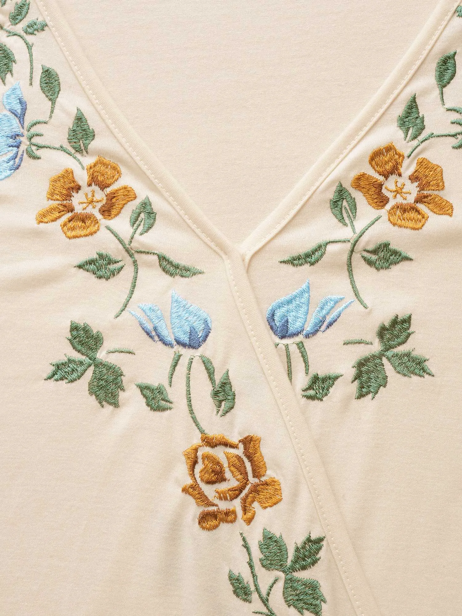 Overlap Collar Floral Embroidered Lantern Sleeve T-shirt sold by Bloomchic product image thumbnail 5