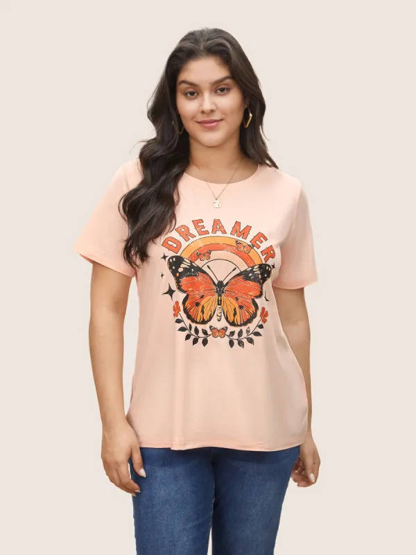 Crew Neck Art & Design Butterfly Print T-shirt sold by Bloomchic