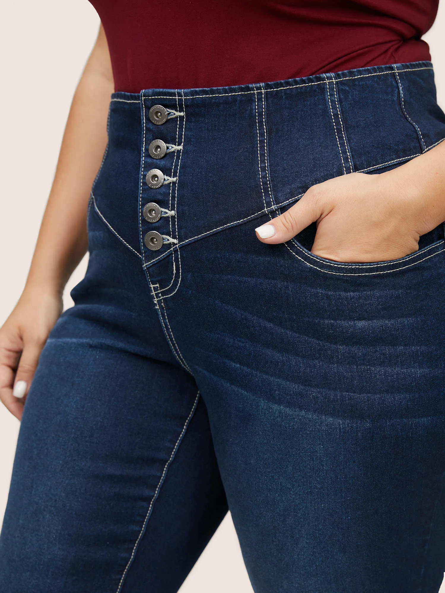 Dark Wash Button Fly Seam Detail Flare Leg Jeans sold by Bloomchic product image thumbnail 4