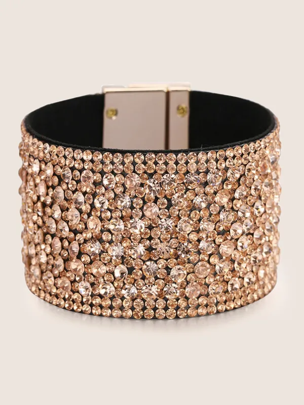 Cubic Zirconia Wide Buckle Wristband Bracelet sold by Bloomchic