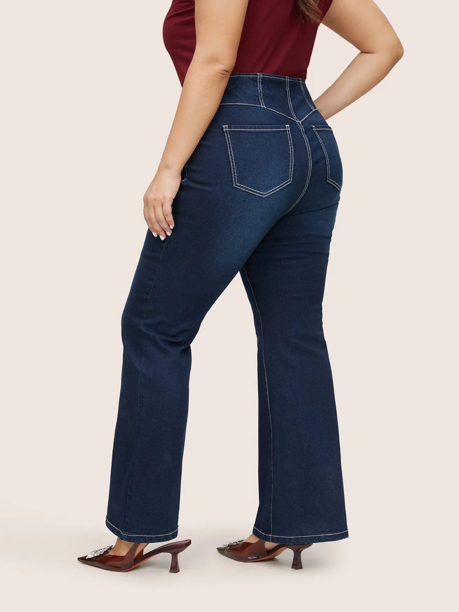 Dark Wash Button Fly Seam Detail Flare Leg Jeans sold by Bloomchic product image thumbnail 5