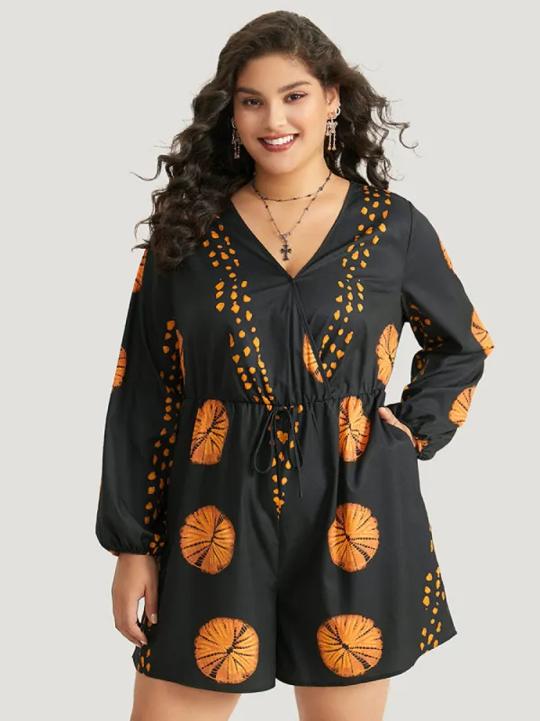 Halloween Graphic Surplice Neck Bowknot Romper sold by Bloomchic