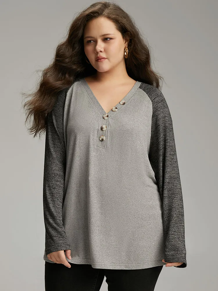 Contrast Button Detail Raglan Sleeve T-shirt sold by Bloomchic product image thumbnail 3