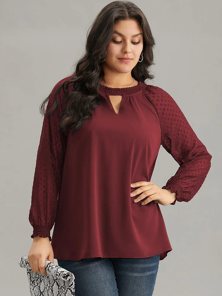 Static-Free Solid Shirred Mesh Texture Keyhole Blouse sold by Bloomchic product image thumbnail 5