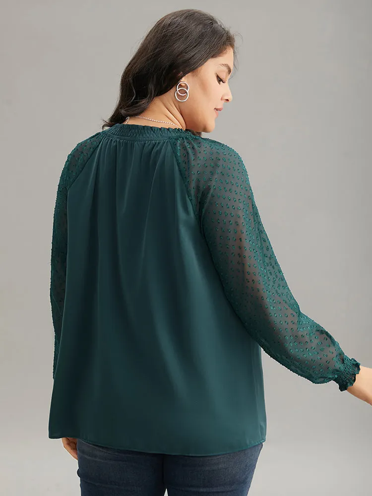 Static-Free Solid Shirred Mesh Texture Keyhole Blouse sold by Bloomchic product image thumbnail 2