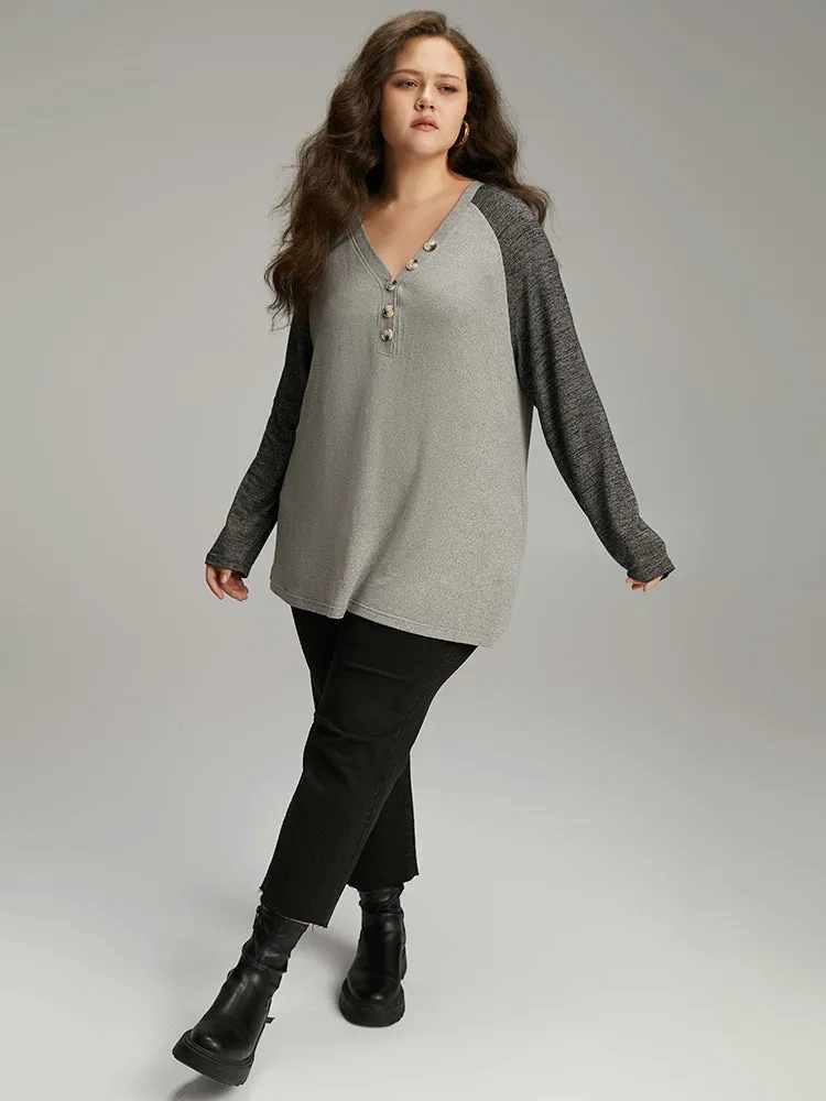 Contrast Button Detail Raglan Sleeve T-shirt sold by Bloomchic product image thumbnail 4