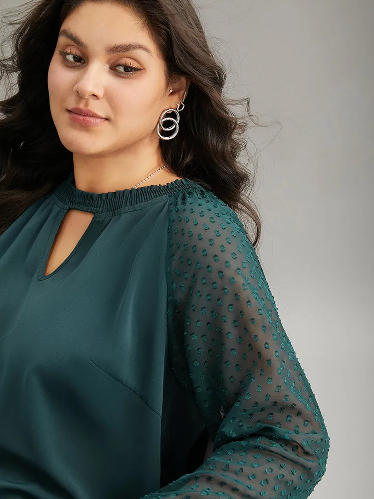 Static-Free Solid Shirred Mesh Texture Keyhole Blouse sold by Bloomchic product image thumbnail 3