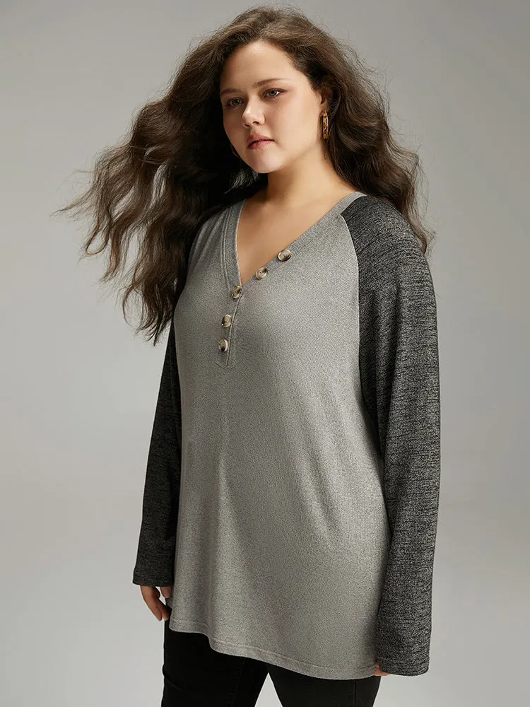 Contrast Button Detail Raglan Sleeve T-shirt sold by Bloomchic product image thumbnail 2