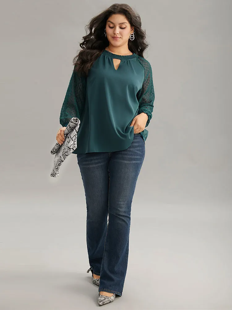 Static-Free Solid Shirred Mesh Texture Keyhole Blouse sold by Bloomchic product image thumbnail 4