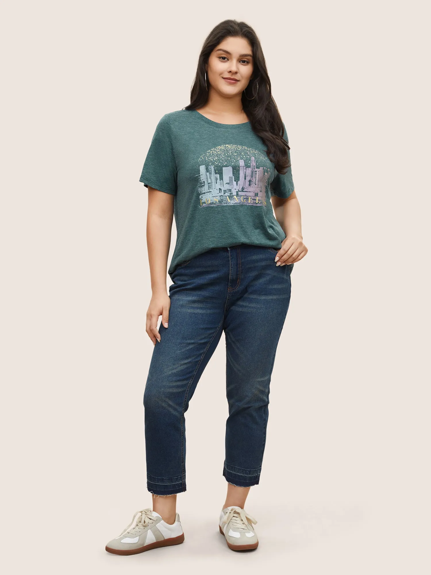 Solid Heather City Print Crew Neck T-shirt sold by Bloomchic product image thumbnail 4