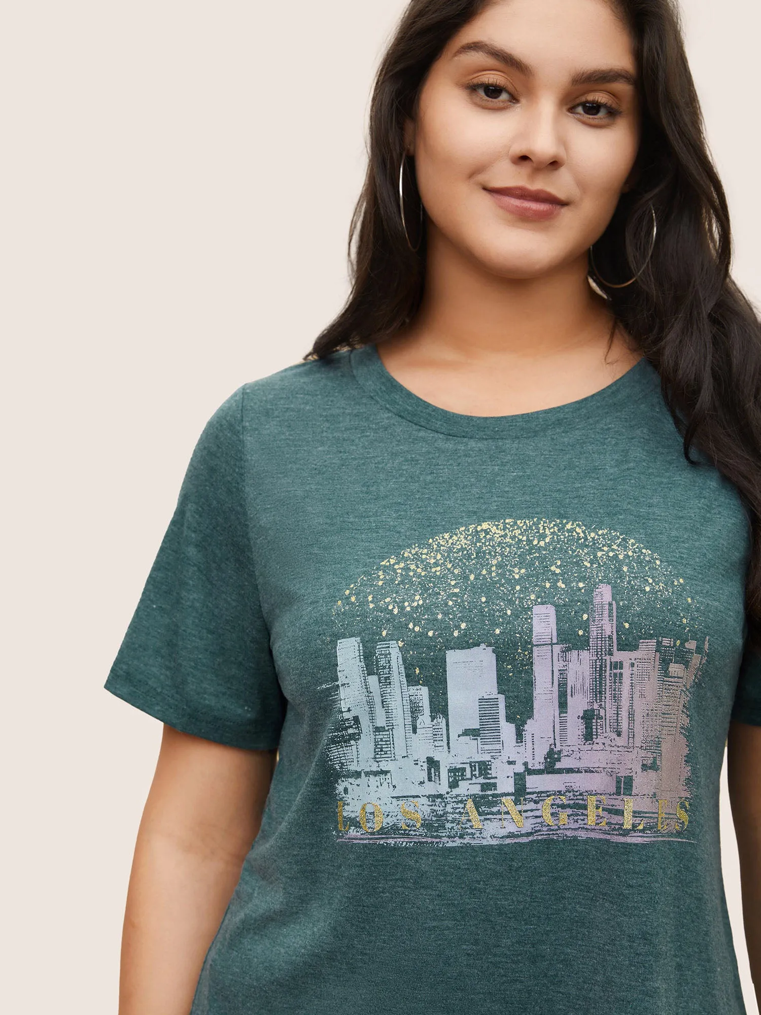 Solid Heather City Print Crew Neck T-shirt sold by Bloomchic product image thumbnail 2