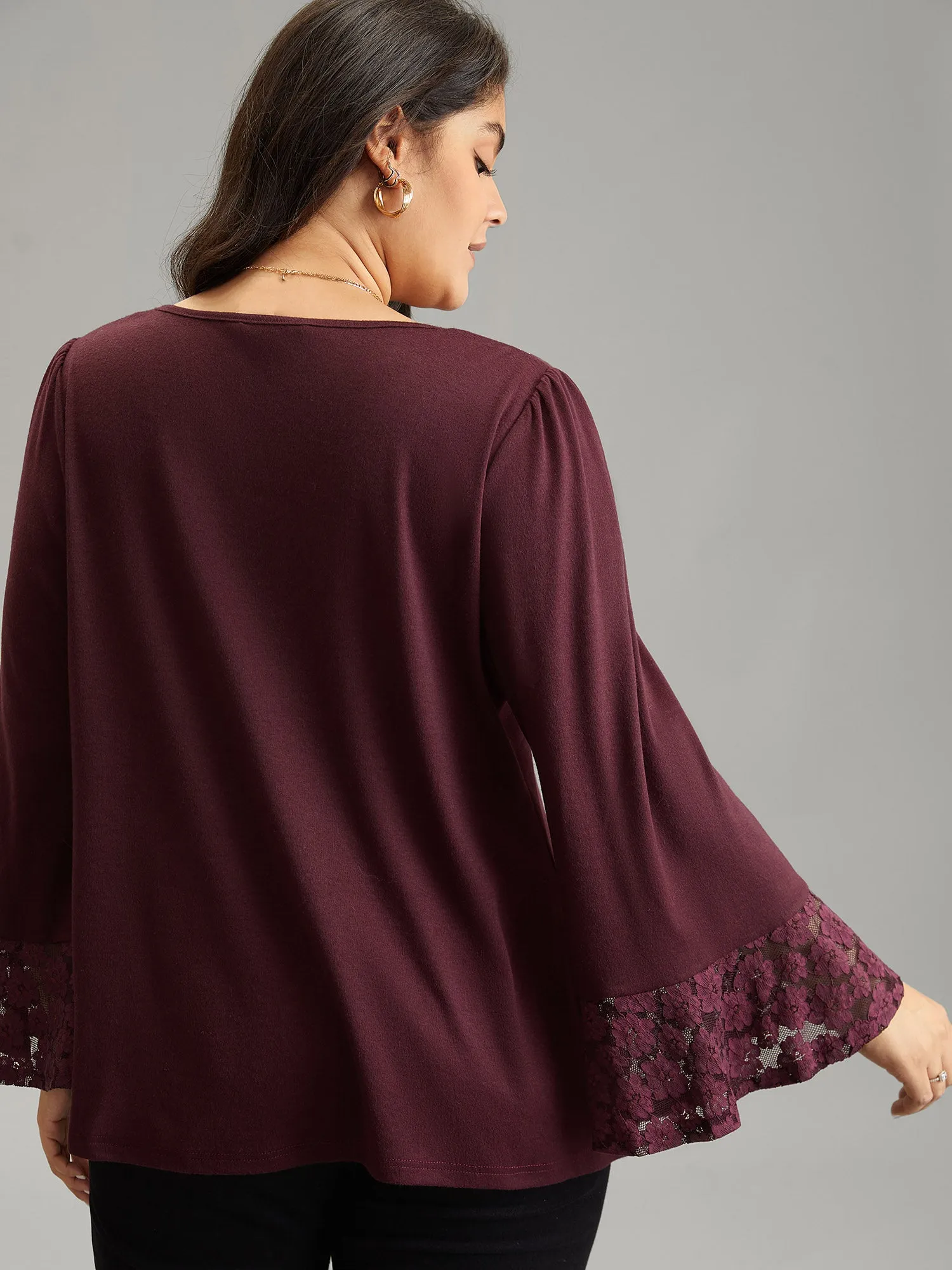 Floral Embroidered Lace Panel Bell Sleeve T-shirt sold by Bloomchic product image thumbnail 5