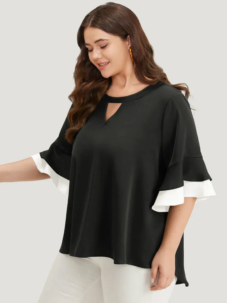 Anti-Wrinkle Plain Keyhole Ruffle Layered Sleeve Blouse sold by Bloomchic product image thumbnail 3