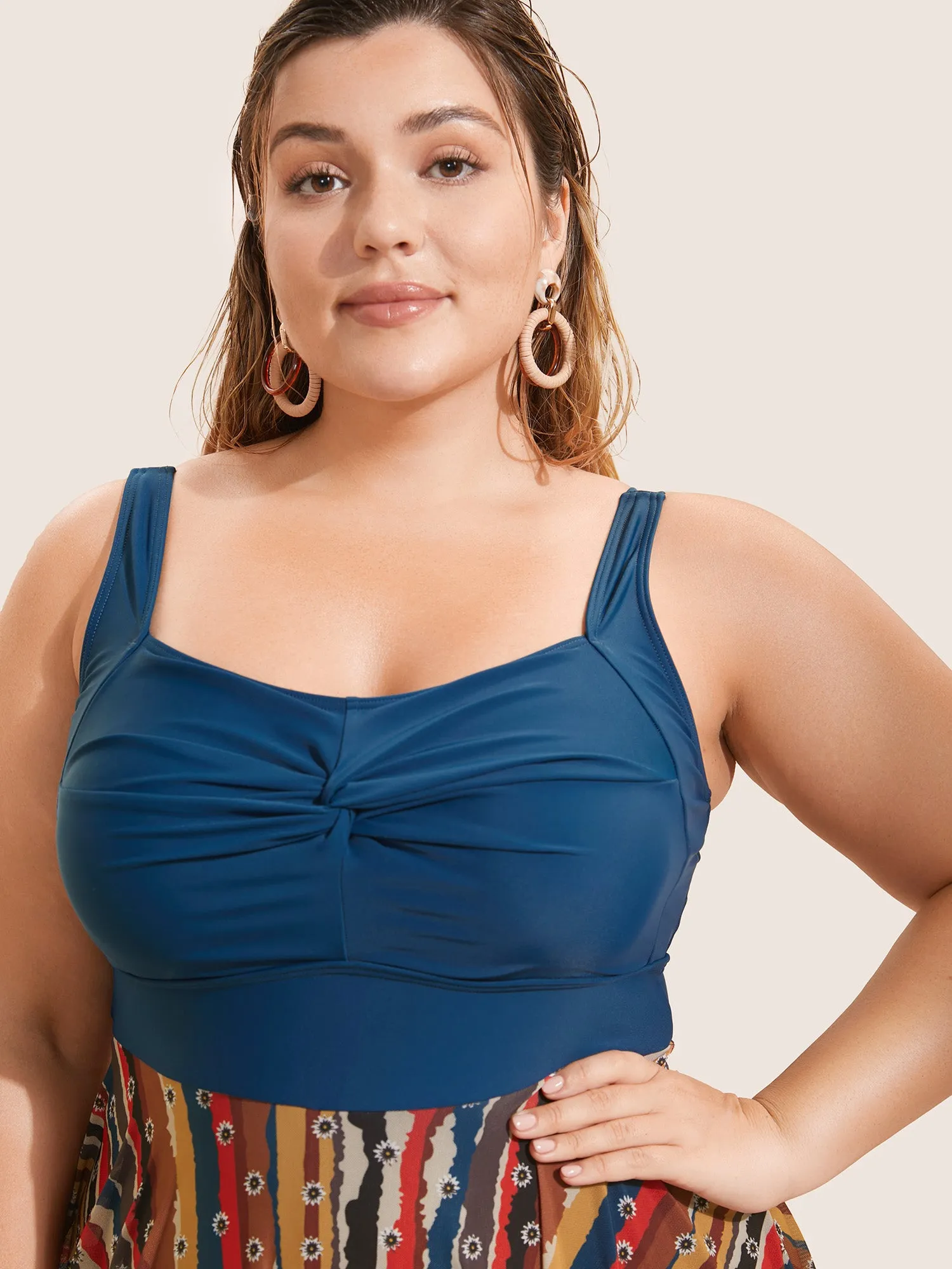 Colored Striped Twist Front Patchwork Swim Dress sold by Bloomchic product image thumbnail 3