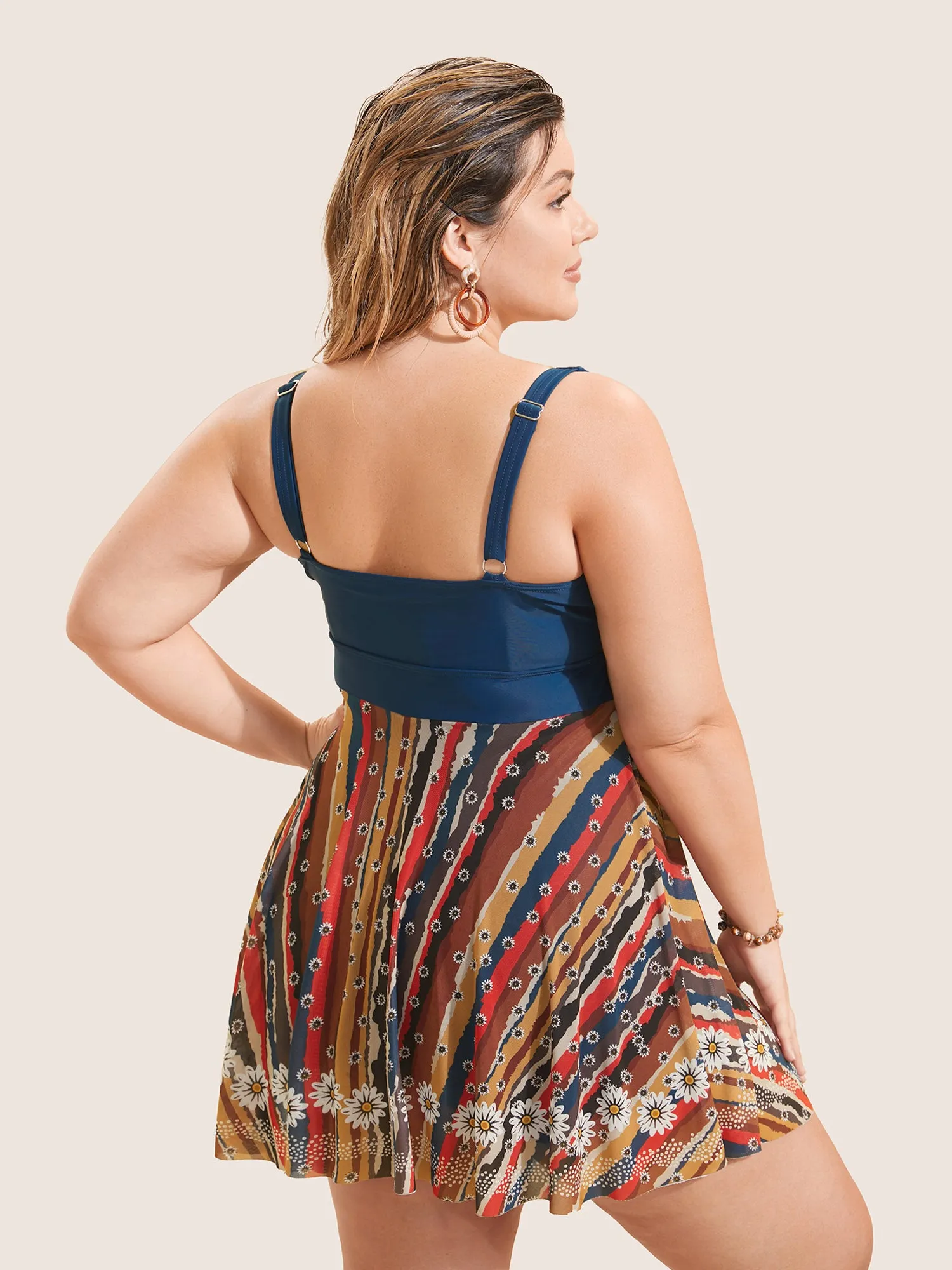 Colored Striped Twist Front Patchwork Swim Dress sold by Bloomchic product image thumbnail 2