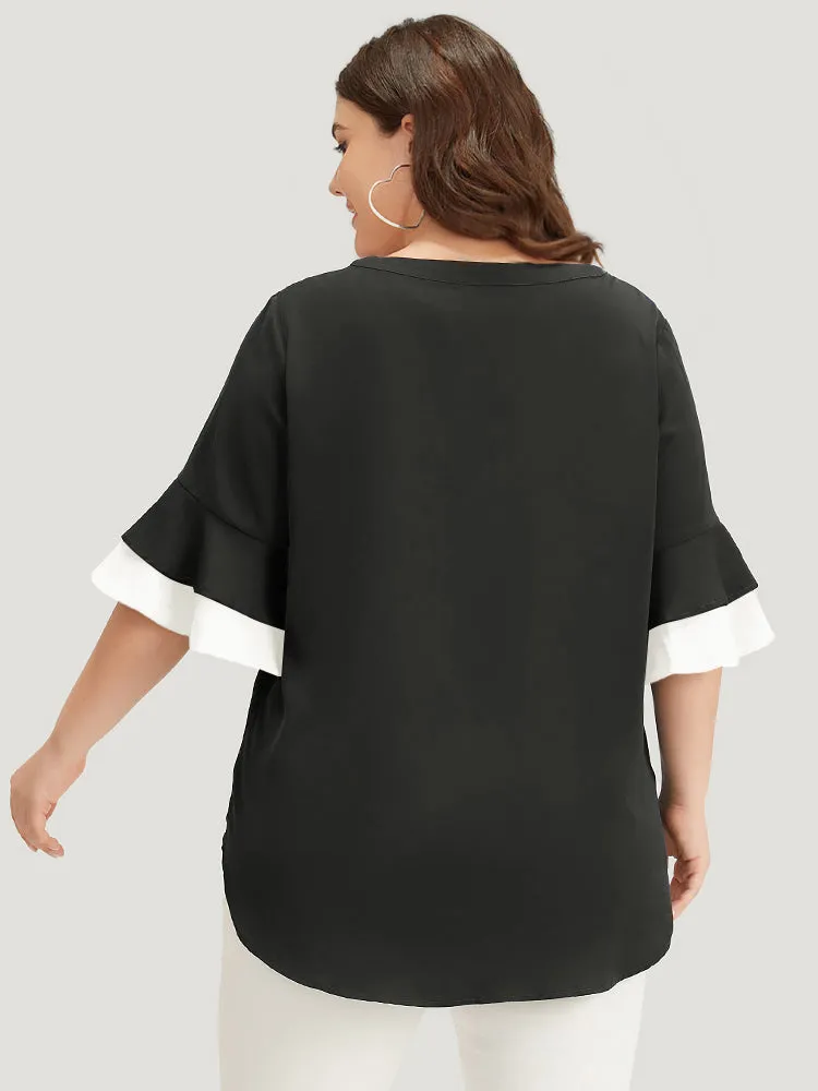 Anti-Wrinkle Plain Keyhole Ruffle Layered Sleeve Blouse sold by Bloomchic product image thumbnail 4