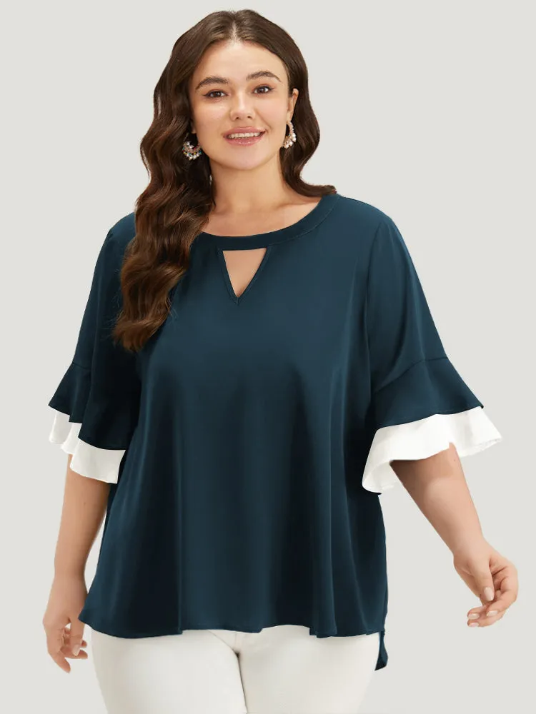 Anti-Wrinkle Plain Keyhole Ruffle Layered Sleeve Blouse sold by Bloomchic product image thumbnail 5